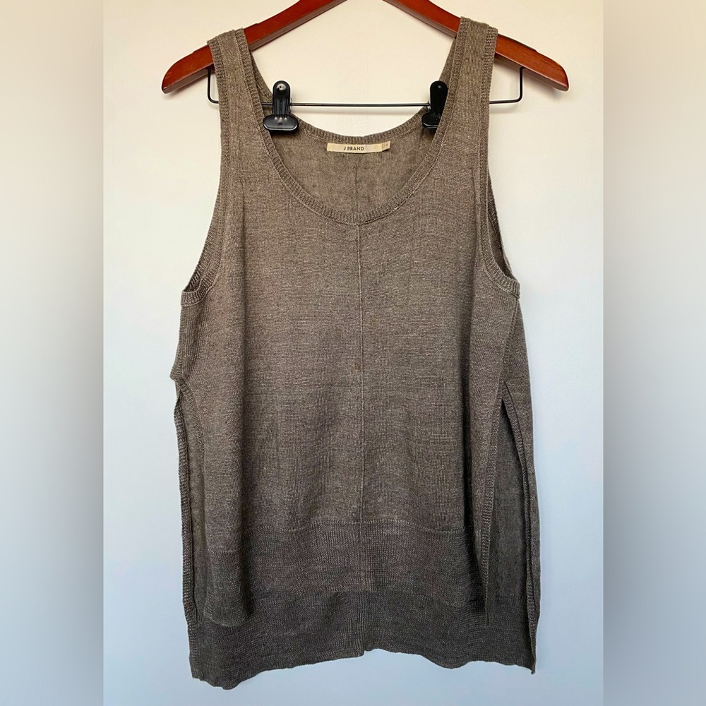 J Brand - 100% Linen Brown Summer Tank Top Scoop Neck W Slits - Size Medium